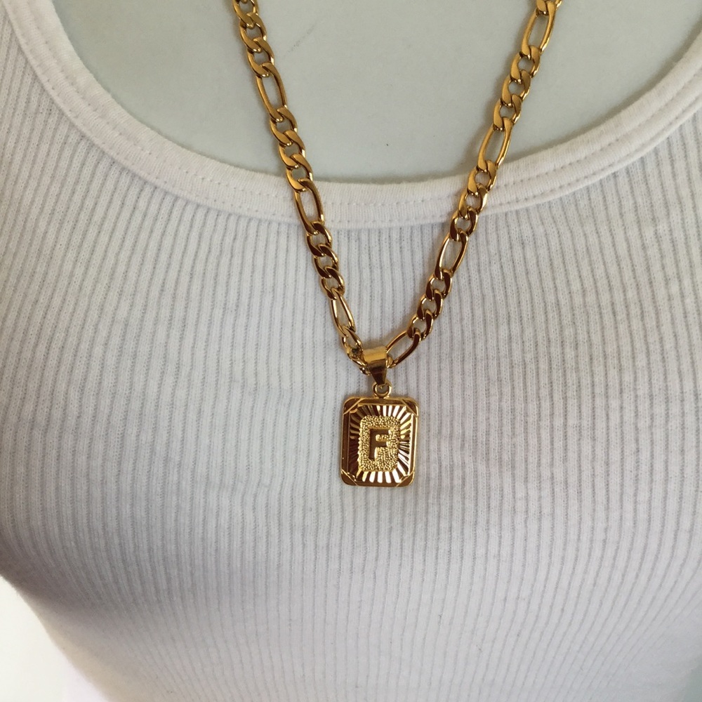 New 18k gold " F " necklace
